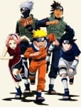 Kakashi, Iruka, Sakura, Naruto e Sasuke